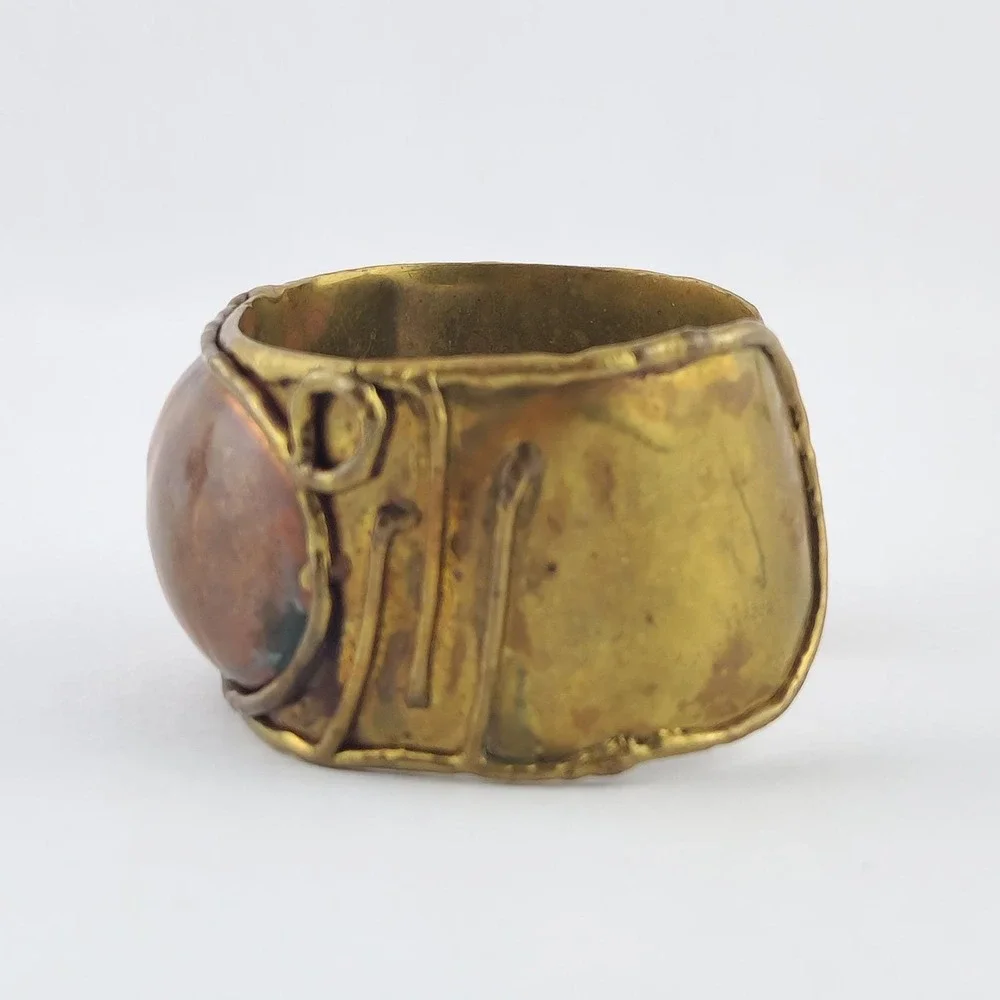 Vintage‎ Brutalist Mixed Metal Repousse Cuff Bracelet Copper Brass Studio Art